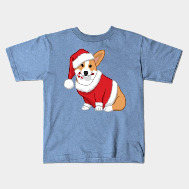 Cute Tan Corgi in Santa Christmas Costume Kids T-Shirt by csforest